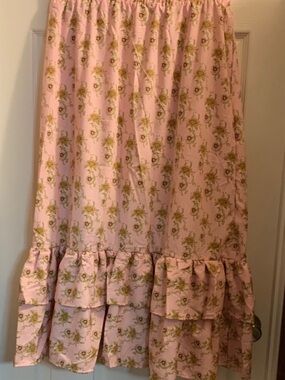 SHEIN Pink Floral Ruffle Midi Skirt